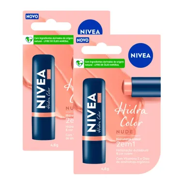 Kit 2 Hidratante Labial Nivea Hidra Color 2 em 1 Nude 4,8g