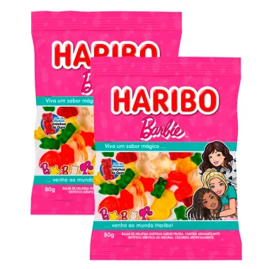 Kit 2 Balas de Gelatina Haribo Barbie com Ursinhos de Ouro 80g