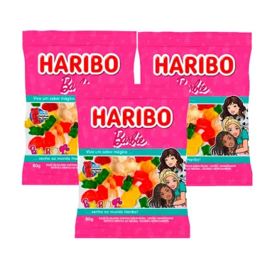 Kit Balas de Gelatina Haribo Barbie com Ursinhos de Ouro 80g