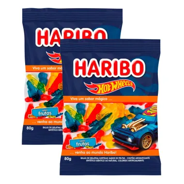 Kit 2 Balas de Gelatina Haribo Hot Wheels Frutas 80g