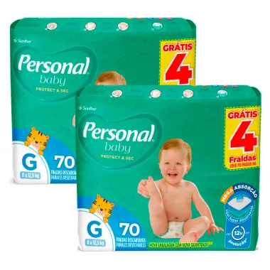 Kit Fralda Personal Baby Protect & Sec Tamanho G 70 Unidades Descartáveis