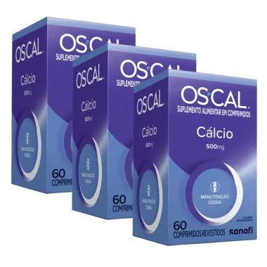 Kit 3 OS-CAL Cálcio 500mg com 60 Comprimidos Revestidos