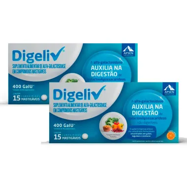 Kit 2 Digeliv 400FCC Sabor Laranja com 15 Comprimidos Mastig&aacute;veis