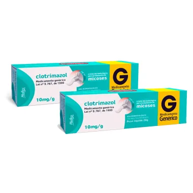 Kit 2 Clotrimazol 10mg/g Medley Gen&eacute;rico Creme Dermatol&oacute;gico com 20g