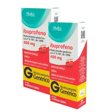 Kit 2 Ibuprofeno 400mg Medley Genérico com 10 Cápsulas Gelatinosas Moles
