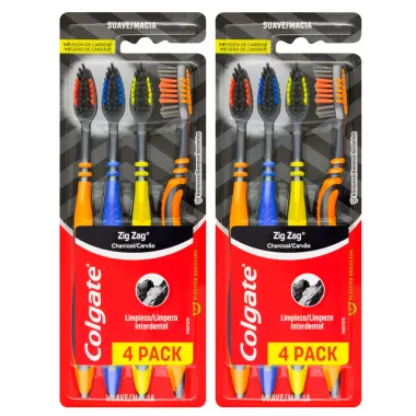 Kit 2 Escova Dental Colgate Zig Zag Carv&atilde;o Macia Cores Sortidas 4 Unidades