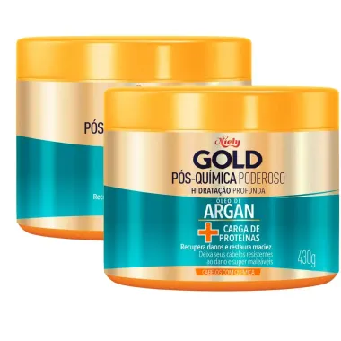 Kit 2 M&aacute;scara de Tratamento Niely Gold P&oacute;s Qu&iacute;mica Poderoso &Oacute;leo de Argan 430g