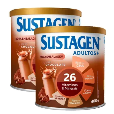 Kit 2 Complemento Alimentar Sustagen Adultos+ Sabor Chocolate Lata 400g