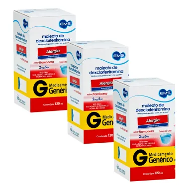 Kit 3 Dexclorfeniramina 2mg/5ml EMS Genérico Xarope com 120ml