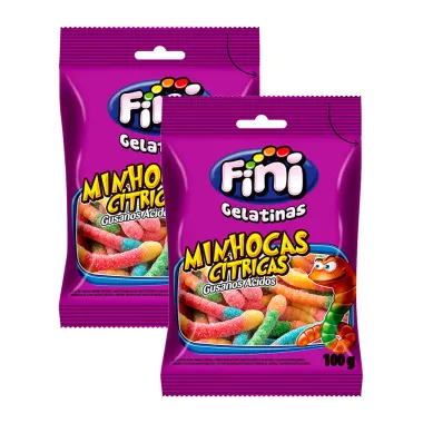 Kit 2 Balas de Gelatina Fini Minhocas Cítricas Sortidas 100g