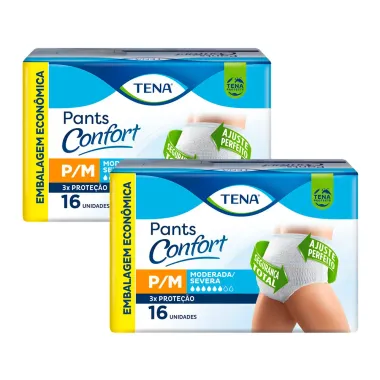 Kit 2 Roupa Íntima Tena Pants Confort Tamanho P/M 16 Unidades