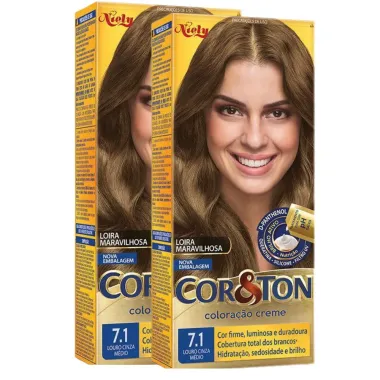Kit 2 Colora&ccedil;&atilde;o Niely Cor&Ton Louro M&eacute;dio Cinza 7.1