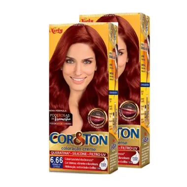 Kit 2 Coloração Niely Cor&Ton Louro Escuro Vermelho 6.66