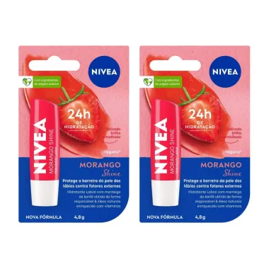 Kit 2 Hidratante Labial Nivea Morango Shine 4,8g