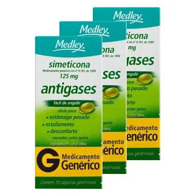 Simeticona 125mg Medley Genérico com 10 Cápsulas | Kit com três unidades