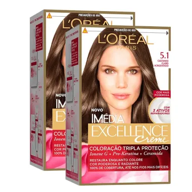 Kit 2 Tintura Creme Imédia Excellence L'oréal Castanho Claro Acinzentado 5.1 Kit