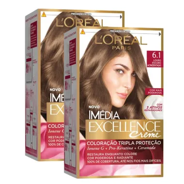 Kit 2 Tintura Creme Imédia Excellence L'oréal Louro Escuro Acinzentado 6.1 Kit