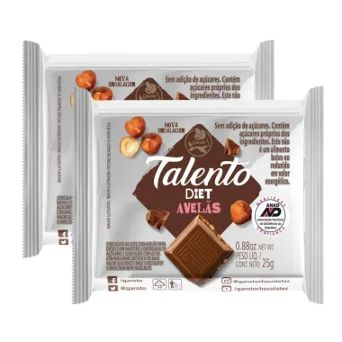 Kit 2 Chocolate Garoto Talento Diet Avelã para Dietas com Ingestão Controlada de Açúcares 25g