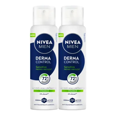 Kit 2 Desodorante Nivea Men Derma Control Sensitive Aerossol 72h Antitranspirante 150ml