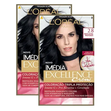 Kit 2 Tintura Creme Imédia Excellence Loreal Preto Extra Profundo 2.8 Kit