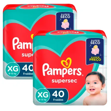 Kit 2 Fralda Pampers Supersec Tamanho XG Pacote Hiper 40 Unidades Descartáveis