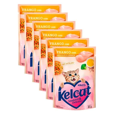 Ração Úmida para Gatos Kelcat Sabor Frango com Brócolis e Linhaça em Sachê 85g | Kit com seis unidades