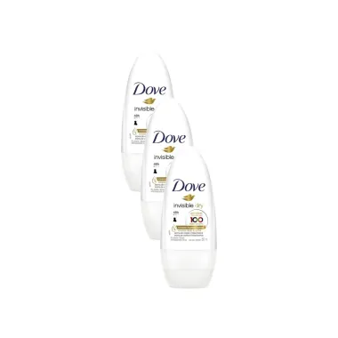 Kit 3 Desodorante Dove Invisible Care Roll-on Antitranspirante Violeta e Fr&eacute;sia Branca 50ml
