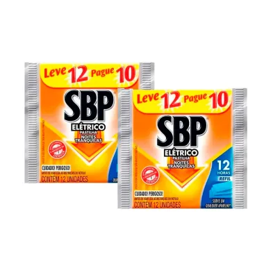 Kit 2 Repelente El&eacute;trico Pastilha SBP Refil 12 horas Leve 12 unidades Pague 10