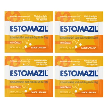 Kit 4 Estomazil Pó Efervescente Sabor Laranja Sachê 5g
