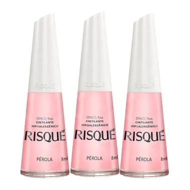Kit 3 Esmalte Risqué Cor Pérola Hipoalergênico Cintilante com 8ml