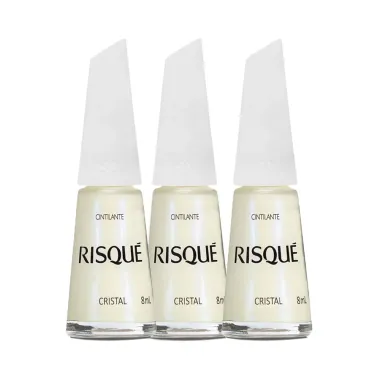 Kit Esmalte Risqué Branco Cintilante Cristal 8ml