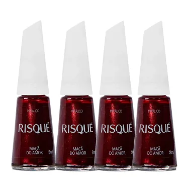 Kit 4 Esmalte Risqué Cor Maçã do Amor Hipoalergênico Metálico com 8ml