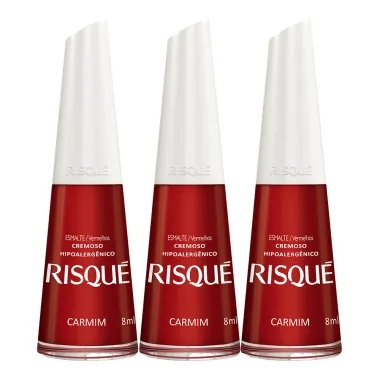 Kit 3 Esmalte Risqué Cor Carmim com 8ml
