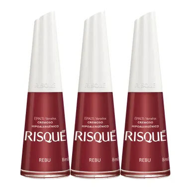 Kit 3 Esmalte Risqu&eacute; Cor Rebu Hipoalerg&ecirc;nico com 8ml