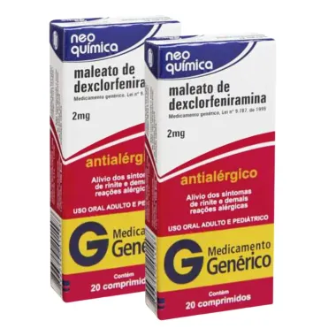 Kit 2 Dexclorfeniramina 2mg Neo Química Genérico com 20 Comprimidos