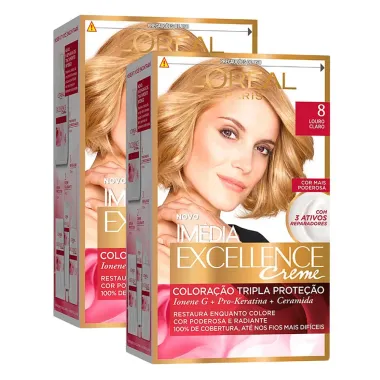 Kit 2 Tintura Creme Imédia Excellence L'oréal Louro Claro 8 Kit