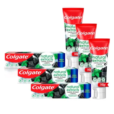 Kit 3 Creme Dental Colgate Natural Extracts Carv&atilde;o Ativado e menta 140g