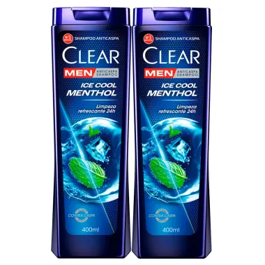 Kit 2X 400ml Shampoo Clear Men Ice Cool Menthol