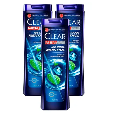 Shampoo Clear Men Ice Cool Menthol 400ml | Kit com tr&ecirc;s unidades