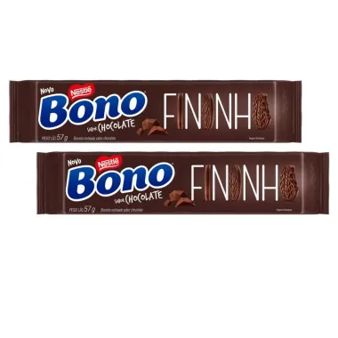 Kit 2 Biscoito Nestlé Bono Recheado Fininho Chocolate 57g