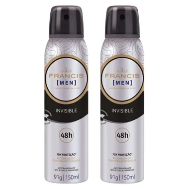 Kit Desodorante Francis Men Invisible Aerosol Antitranspirante 48h 150ml - 2 Unidades