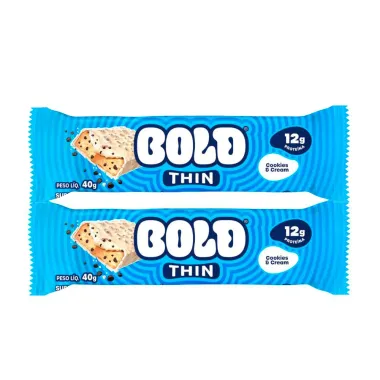 Kit 2 Barra de Prote&iacute;na Bold Thin Sabor Cookies & Cream com 11g de Prote&iacute;na 40g