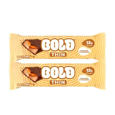 Kit 2 Barra de Proteína Bold Thin Sabor Caramelo e Amendoim com 12g de Proteína com 40g