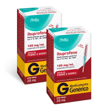 Kit 2 Ibuprofeno 100mg/ml Medley Gen&eacute;rico Gotas com 20ml