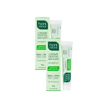 Kit 2 Creme Dental Boni Natural Antiss&eacute;ptico Menta e Melaleuca Sem Fl&uacute;or 90g