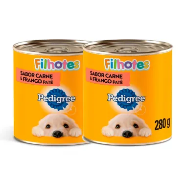 Kit 2 Ração para Cães Pedigree Júnior Lata Sabor Carne e Frango com 280g