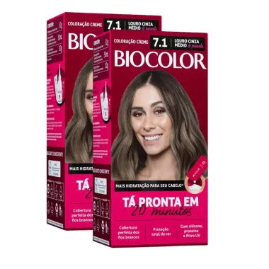 Kit 2 Tintura Creme Biocolor Louro Cinza Médio de Passarela 7.1