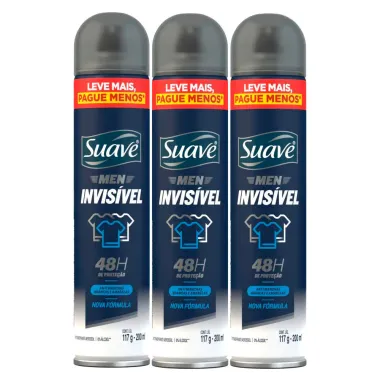 Kit 3 Desodorante Aerosol Suave Invis&iacute;vel 48 Horas de Prote&ccedil;&atilde;o 200ml