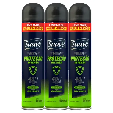 Kit 3 Desodorante Suave Men Prote&ccedil;&atilde;o Intensa Aerossol Antitranspirante 48h 200ml