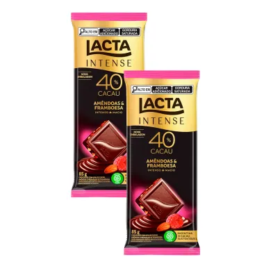 Kit 2 Chocolate Lacta Intense Nuts 40% Cacau Am&ecirc;ndoas e Framboesa 85g
